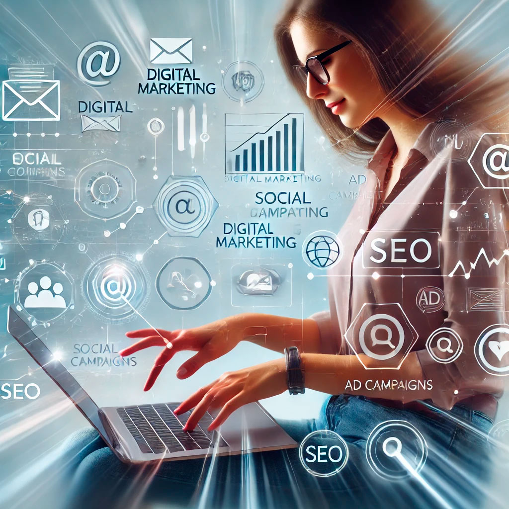 A graphic portraying elements of the Digital Marketing process. Graphic By AndSus